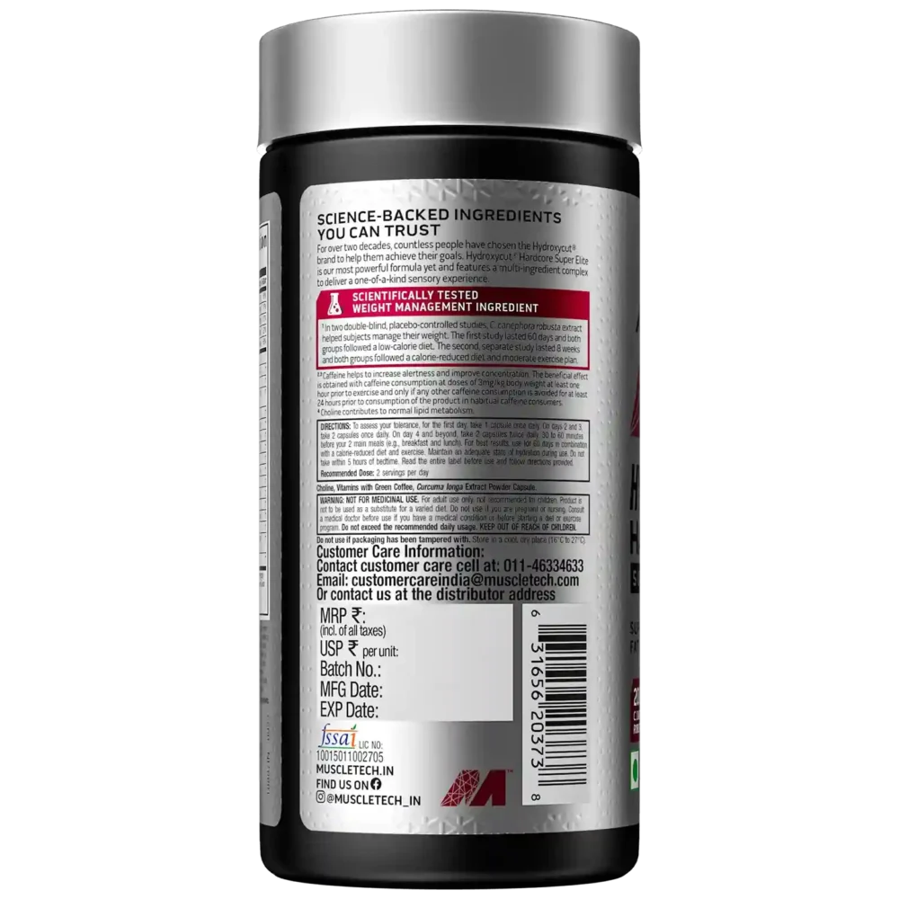 Muscletech Hydroxycut Hardcore Super Elite 100 Capsules - Image 3